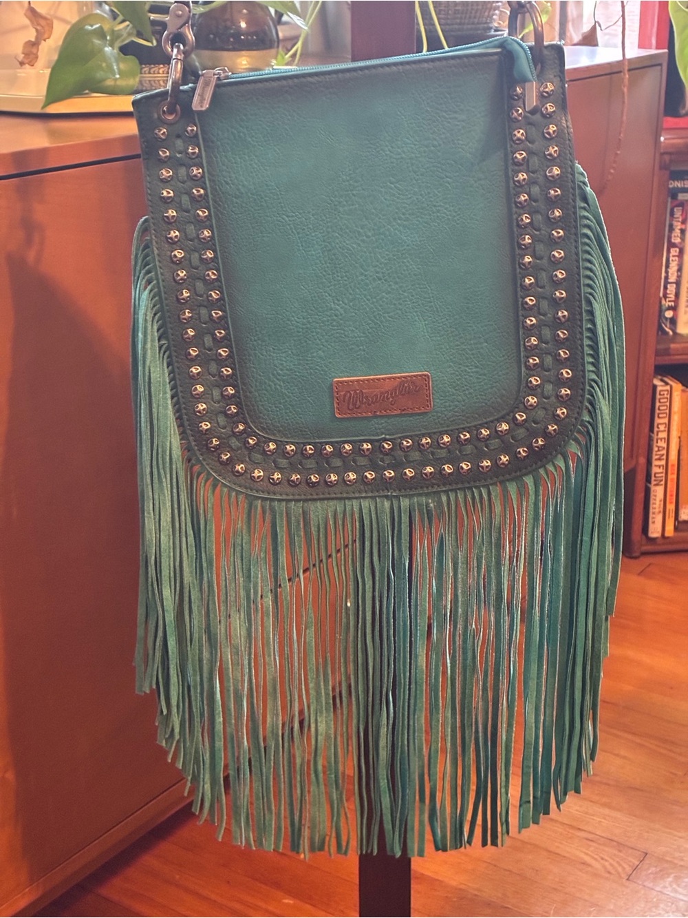 RARE Wrangler Teal Fringe Crossbody Bag with Studded Strap NWT